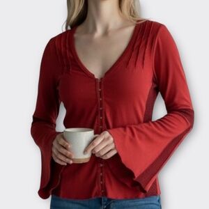 Vintage LANGUAGE L.A. Y2K Boho Bell Sleeve Top Red Small USA Corset Whimsigoth